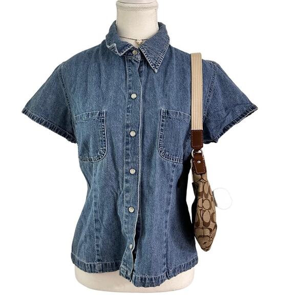 GAP Blue Jeans Vintage 100% Cotton Perfect Staple Piece Denim Top Size L - Picture 1 of 7